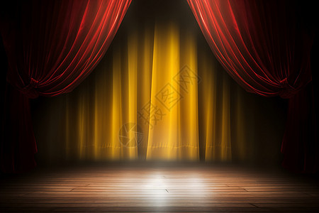 红色绸幕下的舞台灯光图片