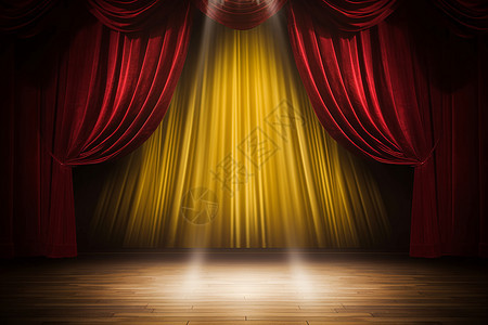 红绒布与木地板上的戏剧舞台图片