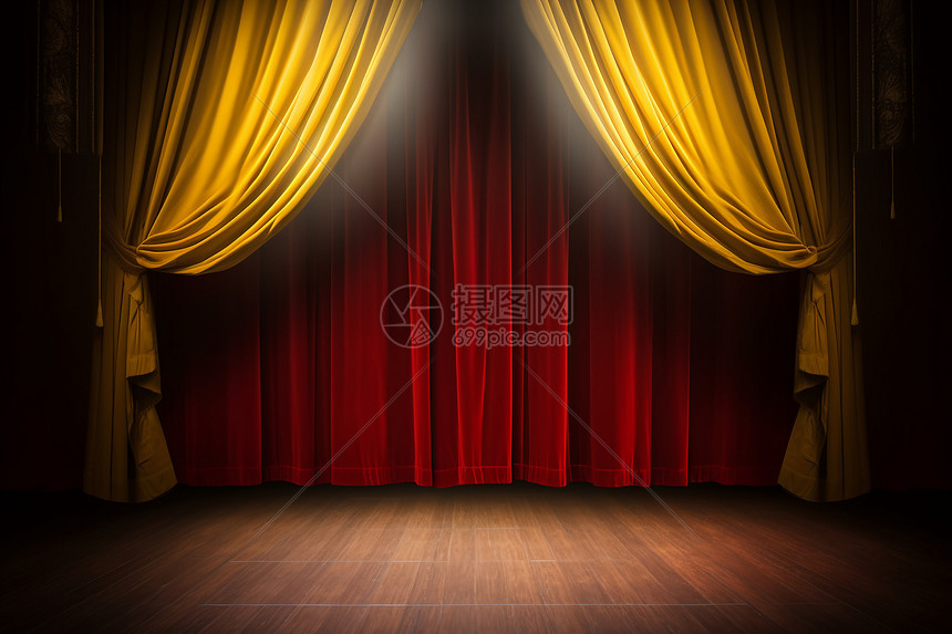 红色幕布下的表演舞台图片