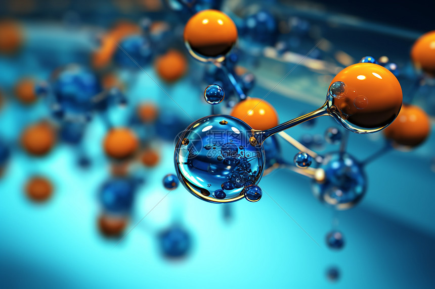 化学实验室中的蓝橙分子图片
