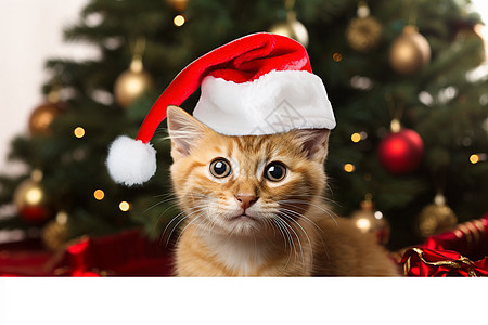 戴著圣诞帽的可愛貓咪图片