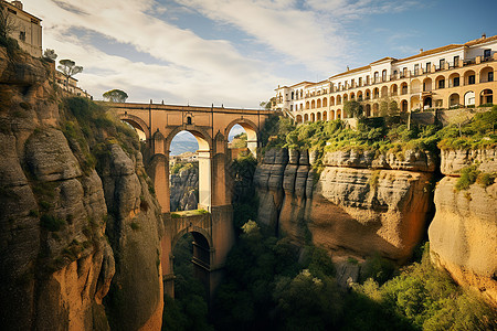 峡谷的桥与建筑景观背景图片