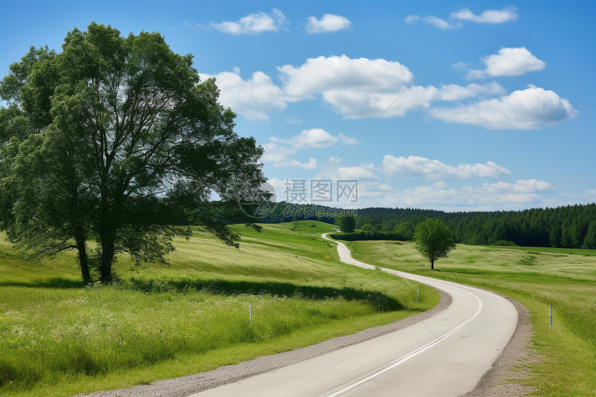 乡村的公路和草地图片