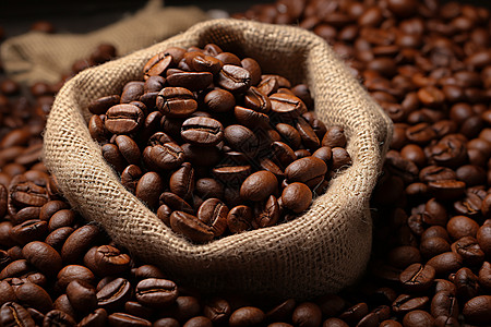 咖啡豆堆成的麻袋高清图片