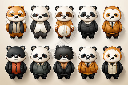 熊猫们排成一排图片