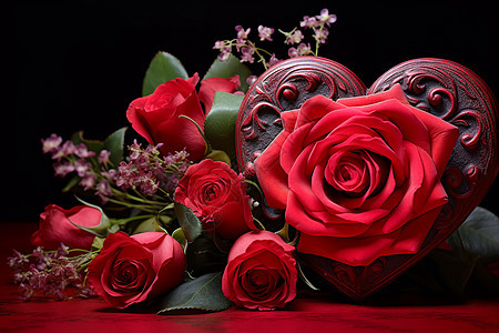 浪漫的心形礼盒玫瑰花图片
