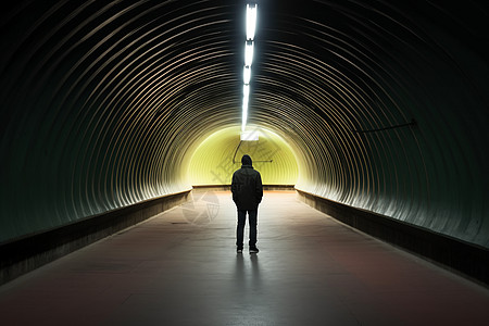 隧道中走向希望的男子图片