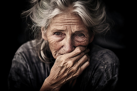 沧桑疲惫的外国老年女性背景图片