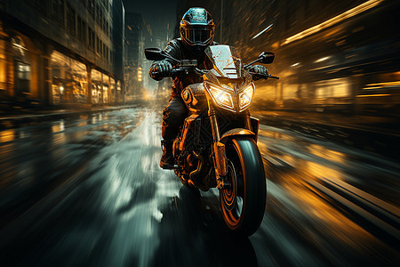 城市中驰骋的摩托车图片