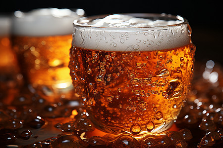 玻璃杯子中的啤酒图片
