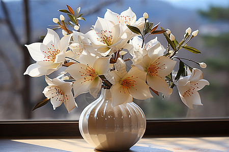家庭窗台上摆放的精致花瓶背景图片