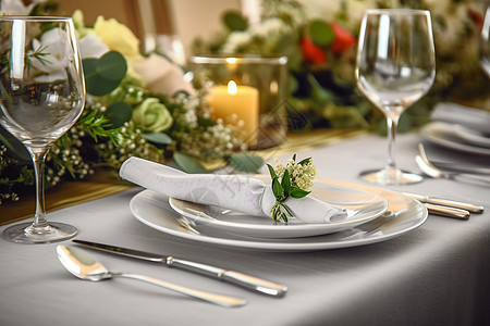 花香烛光的婚礼宴会餐桌图片
