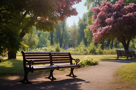夏日休憩公园的长凳图片