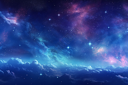 奇幻夜带有恒星和云的深外层空间背景设计图片