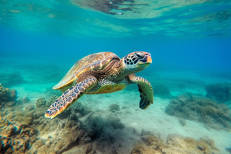 深海鲍鱼深海中游泳的海龟背景