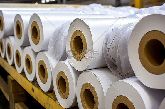 工业加工厂中生产的纸板卷轴图片