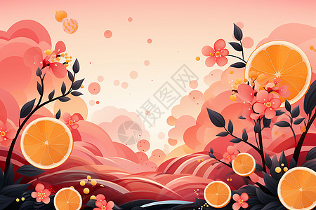 粉橙色为背景的水果图图片