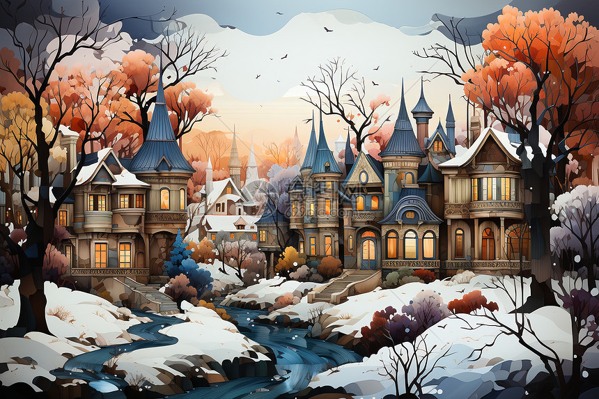 冬日童话城市图片