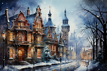 冬日小镇的美景背景图片