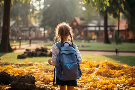 学生背书包公园里背书包的小孩背景