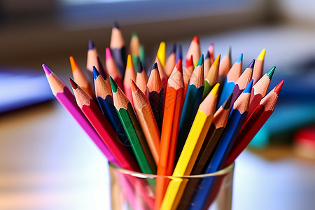 彩色色块被子里的彩色铅笔背景