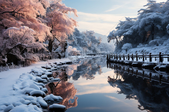 冬日皖南的月湖雪景图片