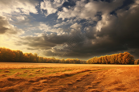 农田间的风景画背景图片