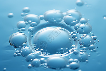 蓝色泡沫中的水滴图片