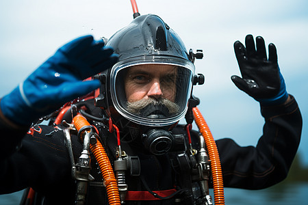潜水员准备深海探险背景图片