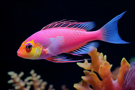 珊瑚礁中蓝色黄色鱼鳍的鱼图片