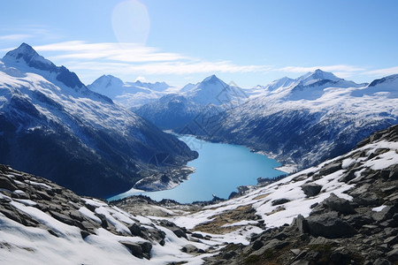 雪山中的湖泊图片