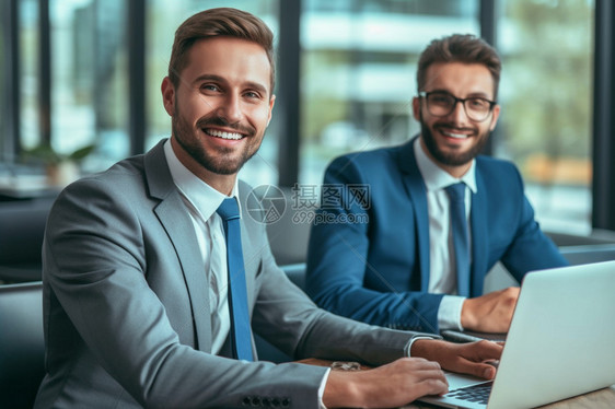 两个商务男人微笑着工作图片