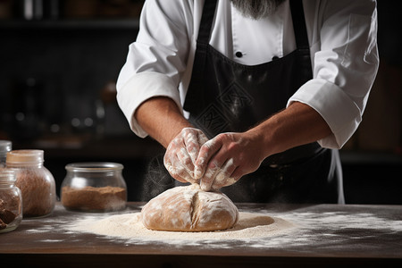 紫砂制作面包师在制作面食背景