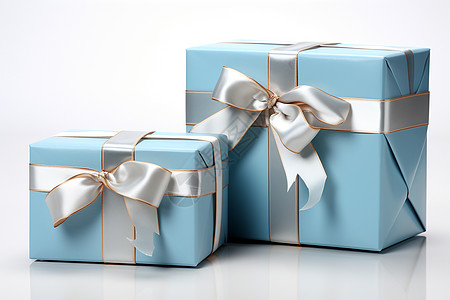 礼物包裹两个蓝色礼盒背景