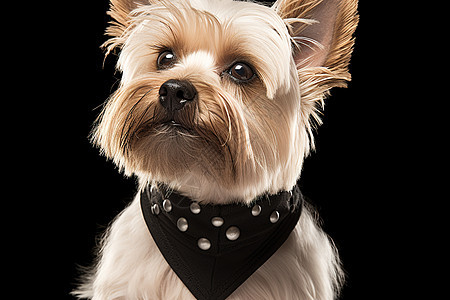 约克夏梗小狗穿着黑围巾图片