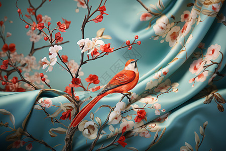 花鸟刺绣的绸缎图片