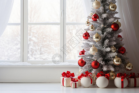 挂满彩灯的圣诞树图片