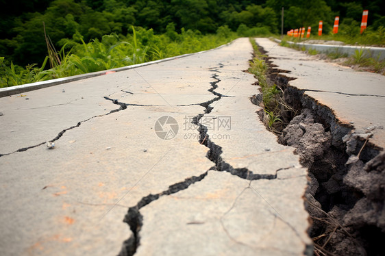 水泥道路上的裂缝图片