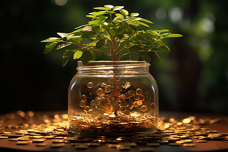 玻璃罐里的金钱树背景图片