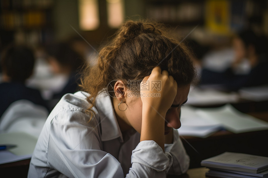 学习考试压力的外国女子图片