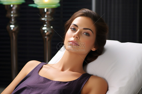 女性躺在美容床上做皮肤护理图片