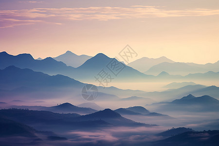 七彩晨光下山谷图片