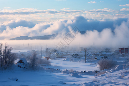 冬日积雪的小城图片