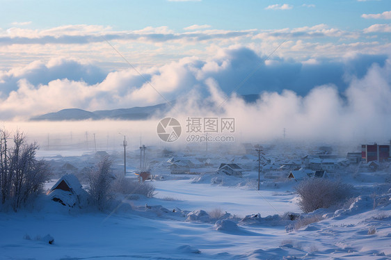 冬日积雪的小城图片