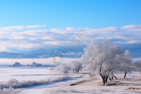 冰雾中的雪原背景