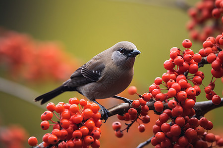 鸟儿栖息在浆果树上图片