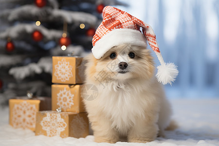 小狗戴圣诞帽图片
