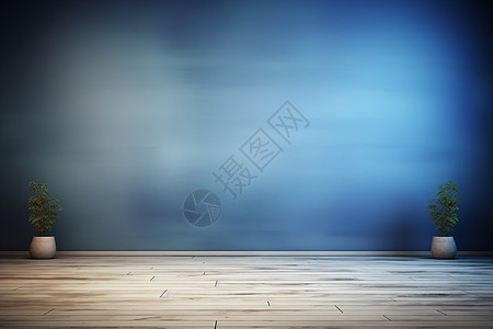 复古蓝色原木地板和蓝色墙背景