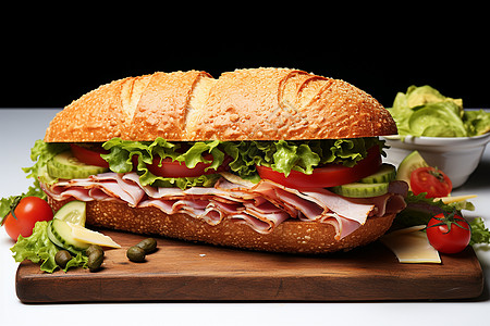 法式三明治和沙拉图片