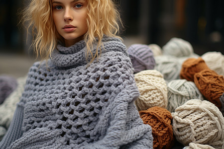女子手工编织的毛衣图片